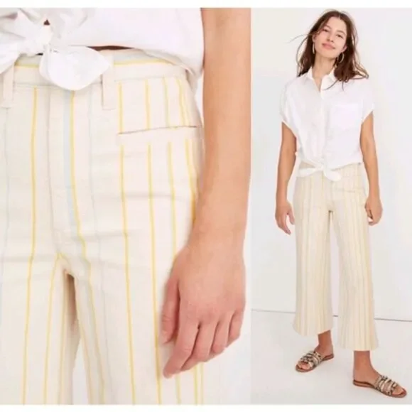Madewell Pant Emmett Tall Wide Leg Crop Stripe NWT - Picture 1 of 10